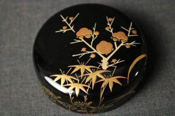茶道具 金蒔絵 四君子文 内朱 棗 直径6.7cm◇茶器/茶具/御手前/野点/濃