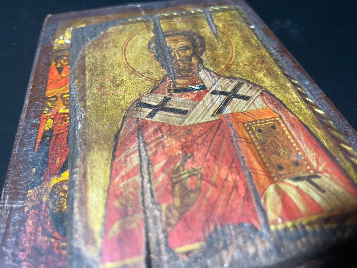 AS453 宗教美術 キリスト(？) 木製 ギリシャキリスト教正教徒 ロシア聖教 イコン 聖像画, image size:1200x900