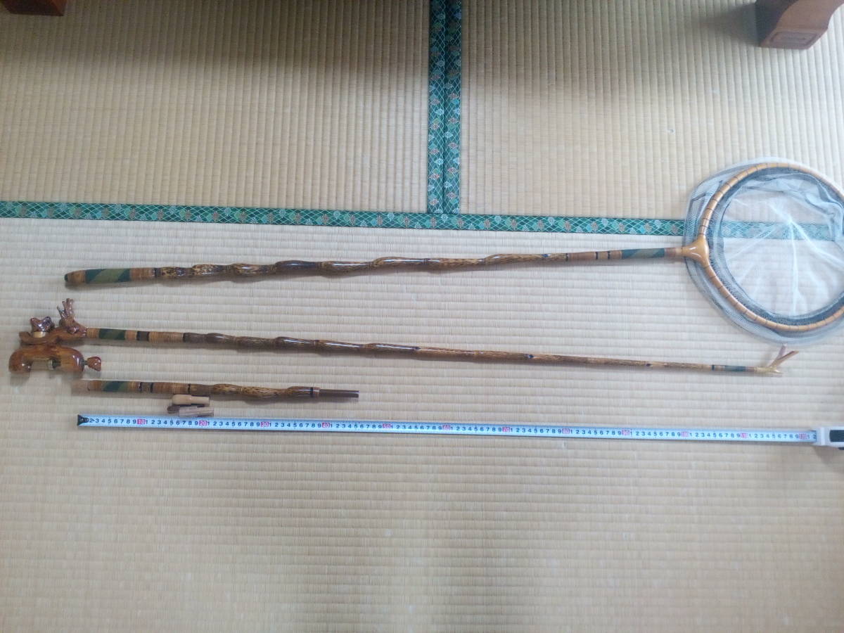 龍仙作 紋竹らっきょう竿掛・玉ノ柄フルセット美品です。 (ヘラブナ竿 