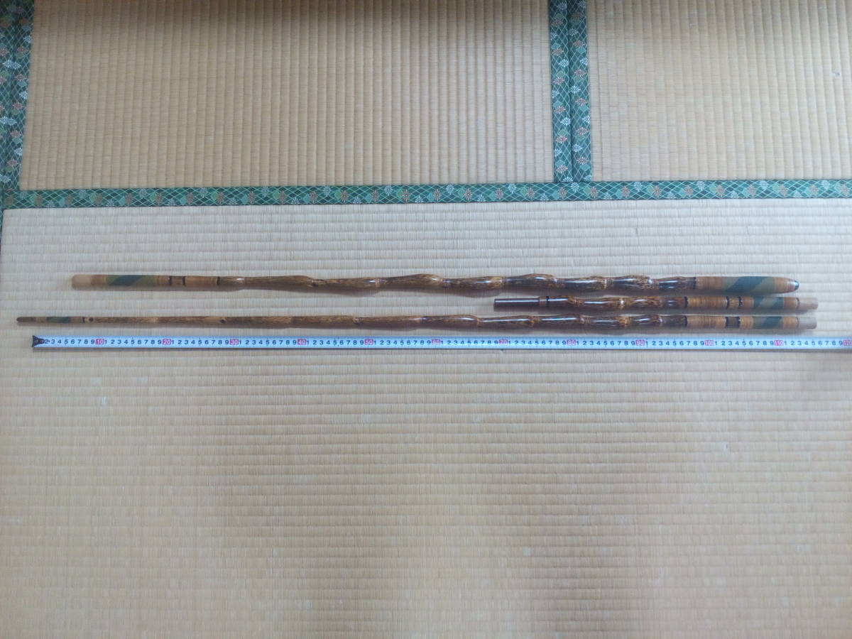 龍仙作 紋竹らっきょう竿掛・玉ノ柄フルセット美品です。 (ヘラブナ竿 