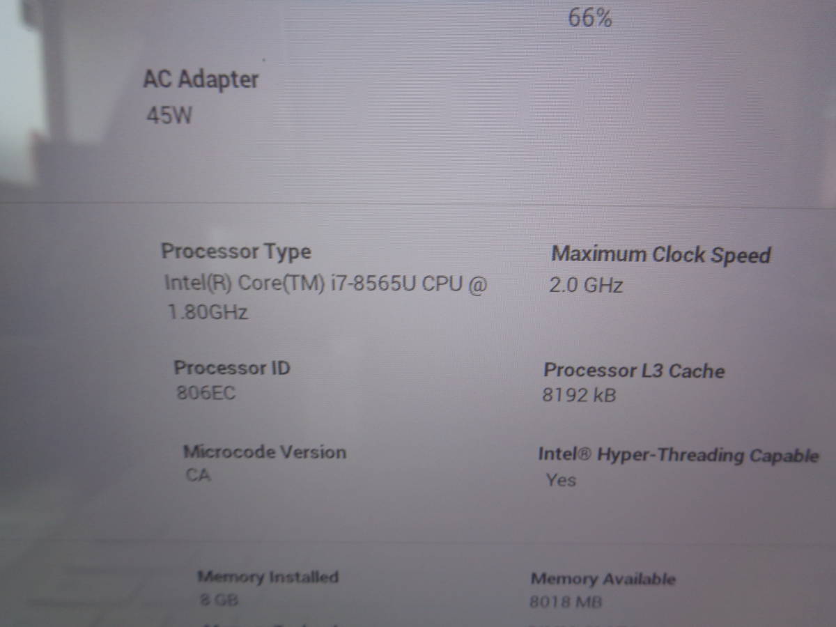 DELL inspiron 5390 P114G Win10/i7-8565U/8GB Bios表示OK ジャンク品