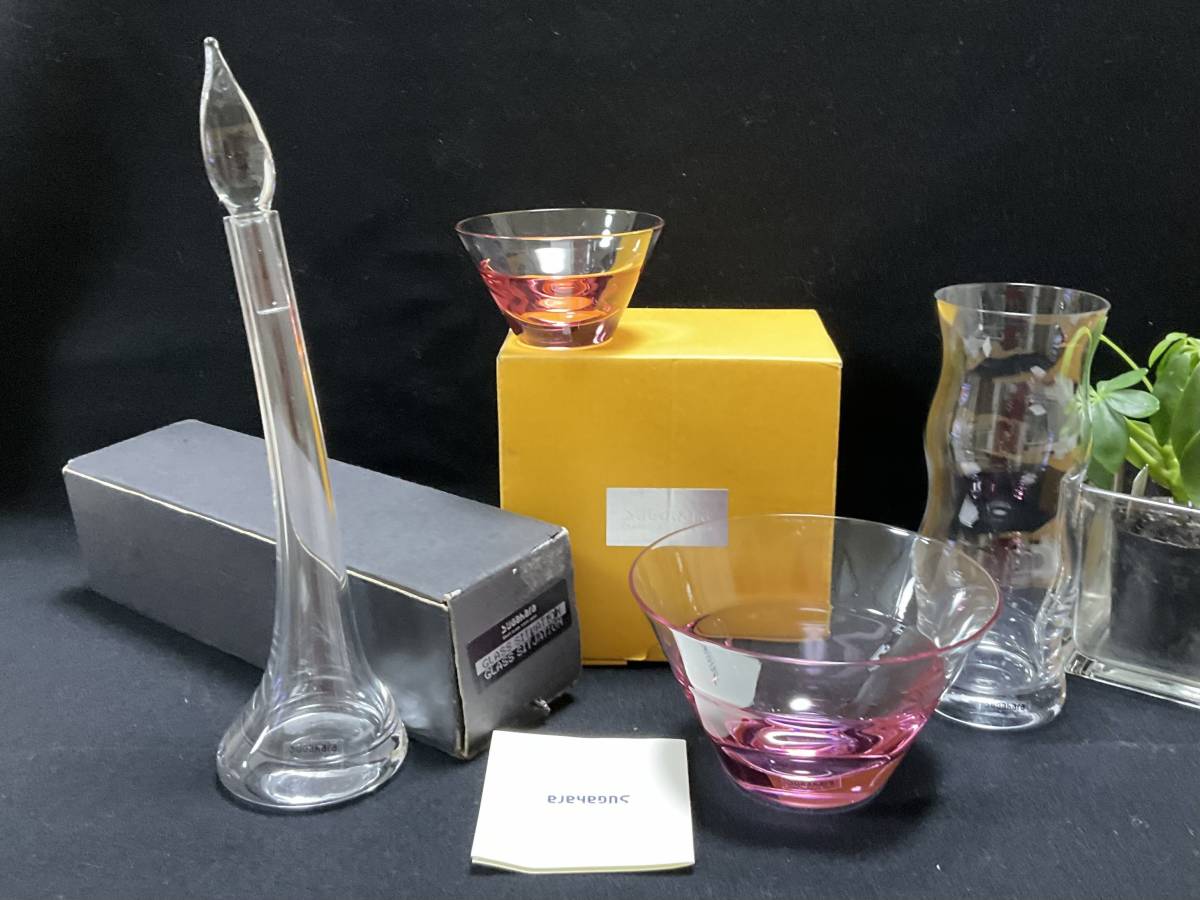 sghr /スガハラガラス 香水瓶（クリアー)&鉢2点（バイオレット)&花瓶/フラワーベース　菅原硝子工芸 未使用品 匿名配達