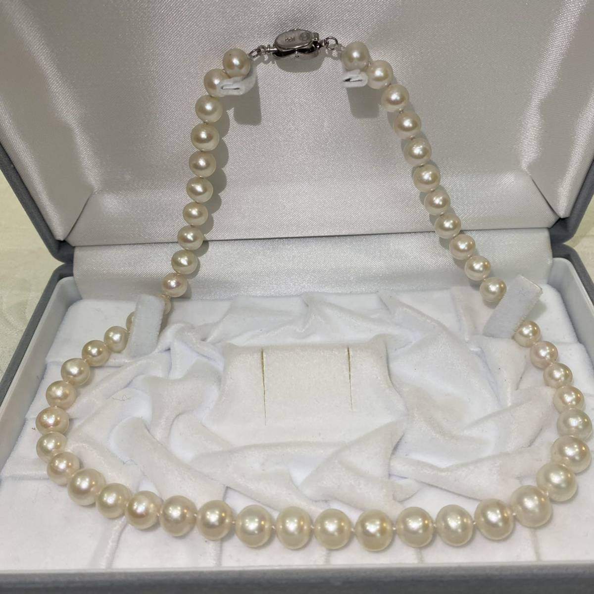 本真珠ネックレス9mm 天然パールネックレス 42cm 日本製SILVER 【公式 