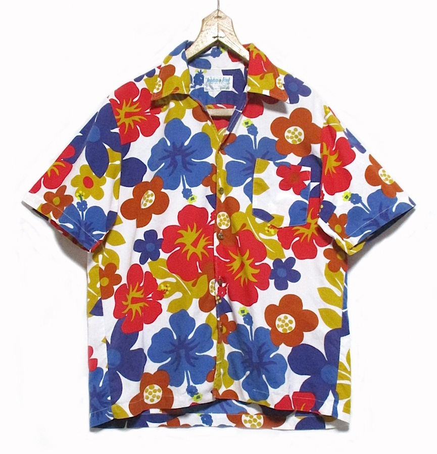 70s Vintage MADE IN USA 古着　Kona Kai By Jantzen マルチ ボタニカル 花柄 イタリアンカラー ハワイアン アロハ シャツ　Lサイズ USA製