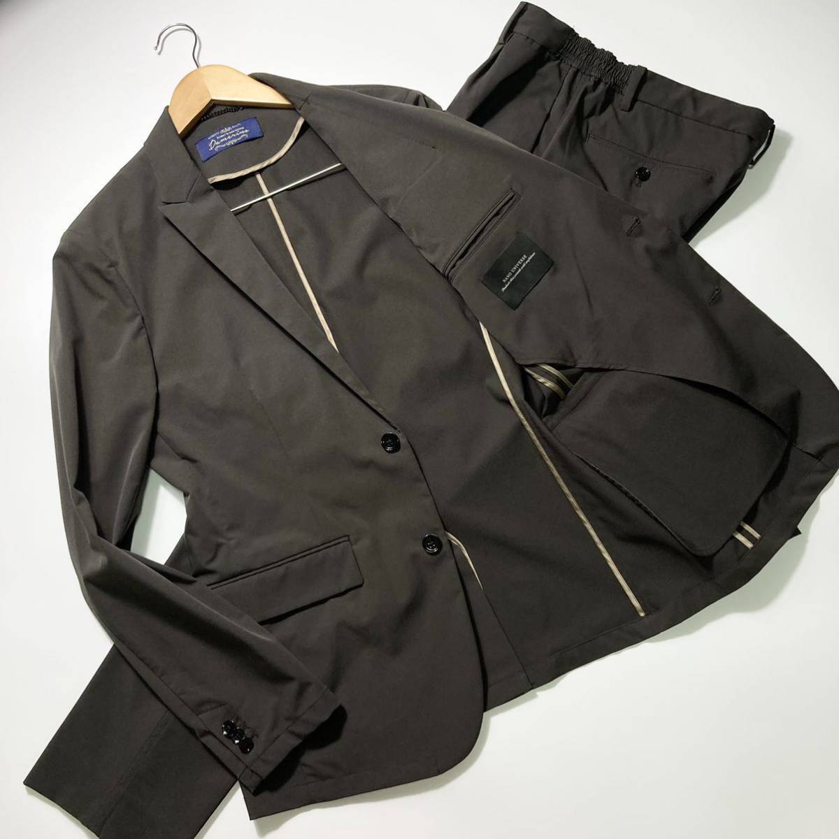 ナノユニバース セットアップ スーツ NANO UNIVERSE テーラードジャケット トラベルスーツ ダメリーノ L ブラウン 茶 SOLOTEX ビジネス