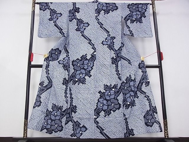 平和屋-こころ店■夏物　浴衣　有松鳴海絞り　伝統工芸品　枝椿　着丈154cm　裄丈64.5cm　綿　逸品　A-ta5572