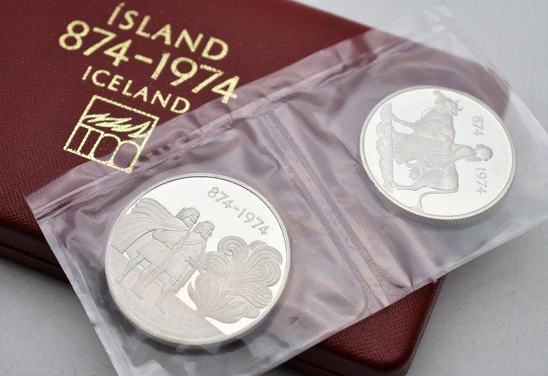 竜E344◇海外 外国 銀貨 ISLAND アイスランド SEDLABANKI 1100周年