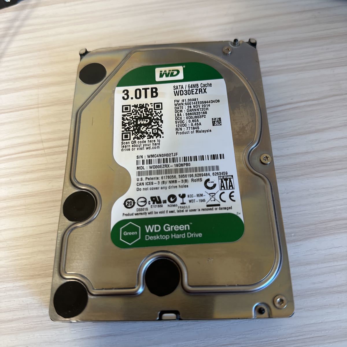 Z136:（動作保証/使用0時間/フォーマット済み）3.5インチHDD ★3TB★WDC WD30EZRX-19D8PB0★