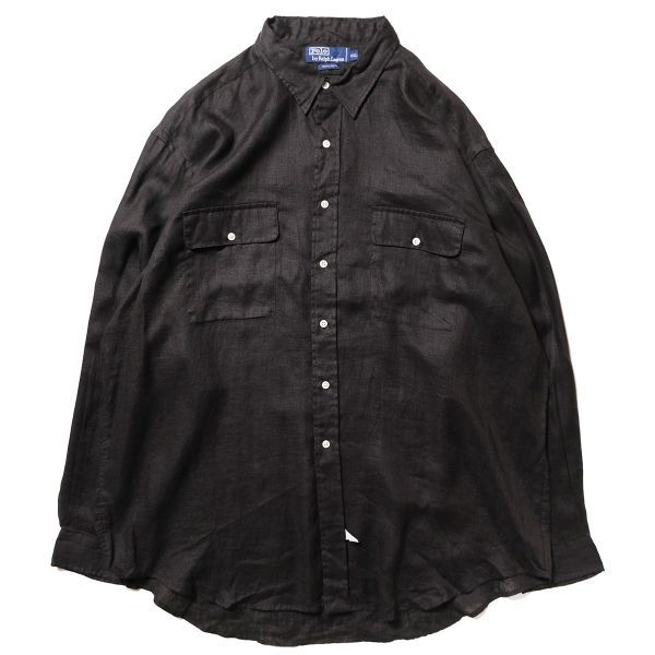 POLO by Ralph Lauren リネン長袖シャツ 90s 90's ポロラルフローレン 100% リネン シャツ 長袖 (XXL) 黒 ブラック