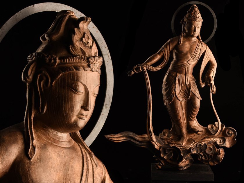 【流】仏教美術 国宝写 樹脂仏 雲中供養菩薩 高74cm KQ030