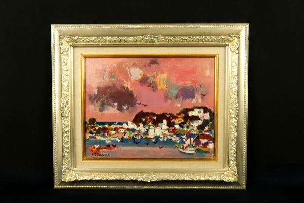 2780□【真作】大内田茂士 「網代」 油彩 日本芸術院会員 恩賜賞受賞