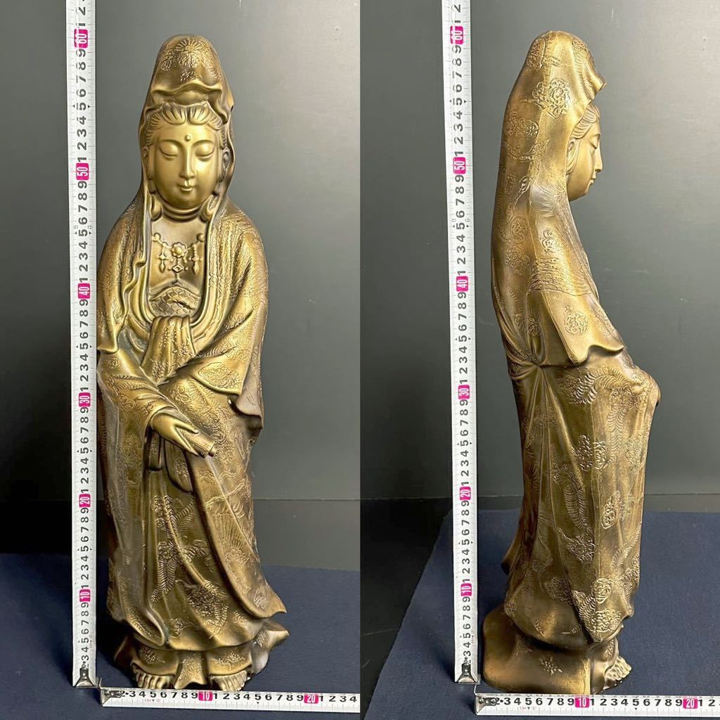 CT798] 篤玉作 観音菩薩立像 高さ約61cm 約12kg 仏像 仏教美術