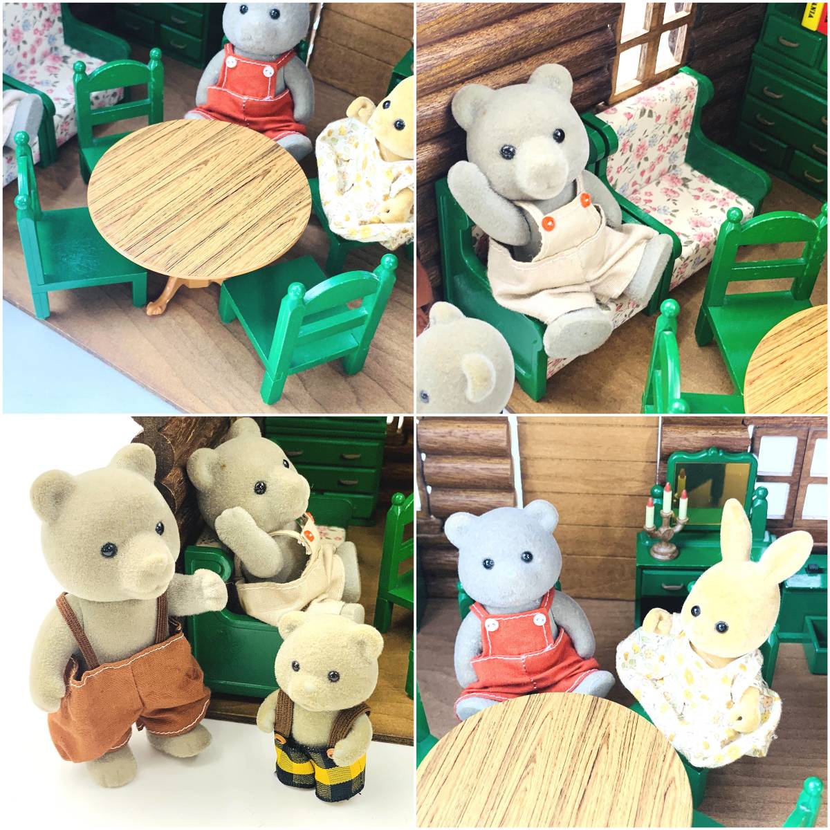 希少 廃盤 初期モデル シルバニアファミリー 木製丸太小屋 クマの親子 