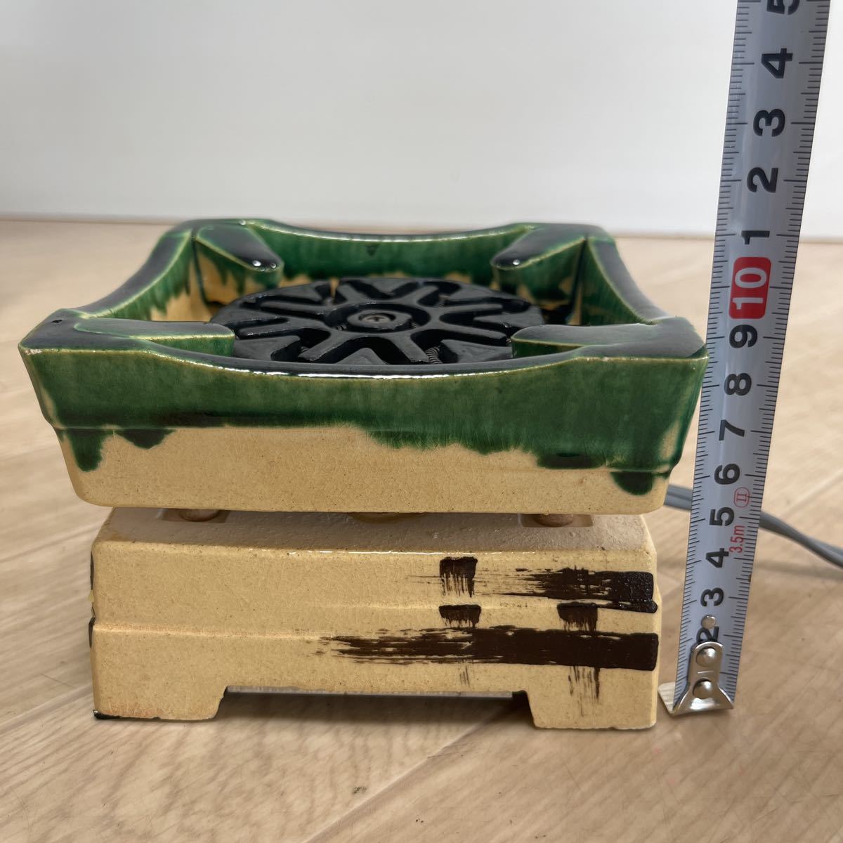 A2020) 野々田商店 織部 卓上江戸火鉢 電熱器 和風ミニコンロ 中間