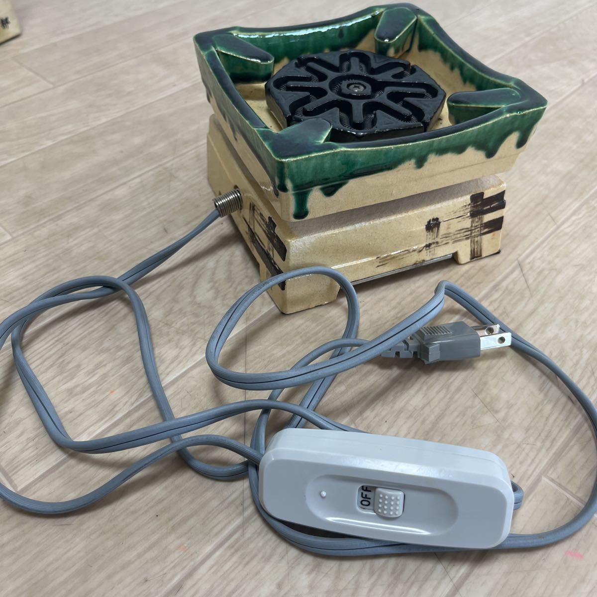A2020) 野々田商店 織部 卓上江戸火鉢 電熱器 和風ミニコンロ 中間