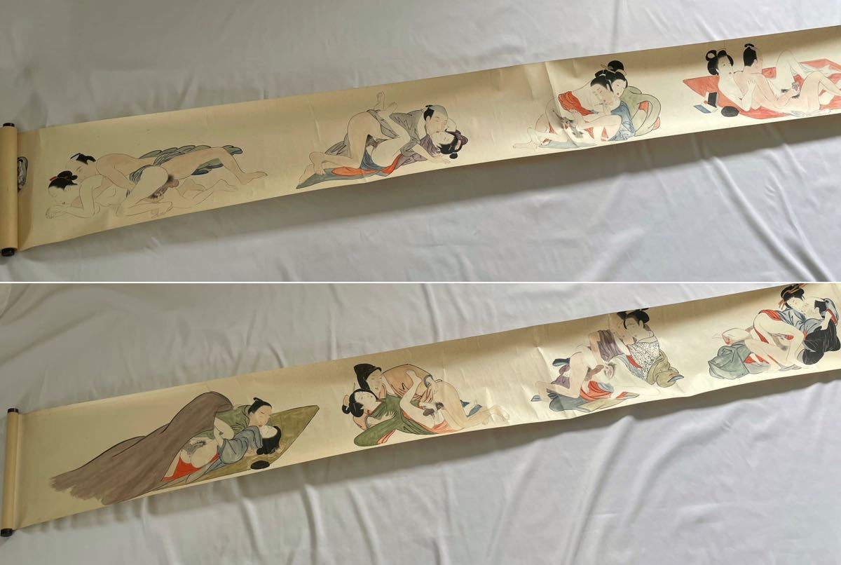 時代 春画巻物 12柄 全長約6m30cm (検索)骨董/浮世絵/枕絵/秘画