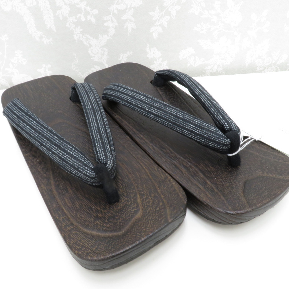 下駄 男性用 桐下駄 メンズ履物 黒×こげ茶 25.0-26.0cm 男物 浴衣用 夏用 台の長さ約25.5cm 新品