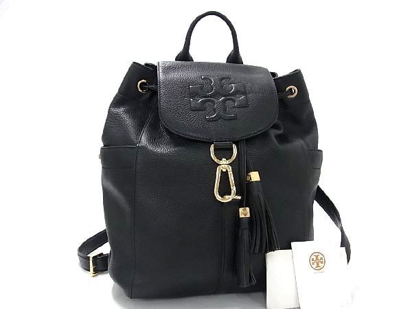 1円 ■美品■ TORY BURCH トリーバーチ レザー タッセル リュックサック バッグパック デイパック レディース ブラック系 BF1406