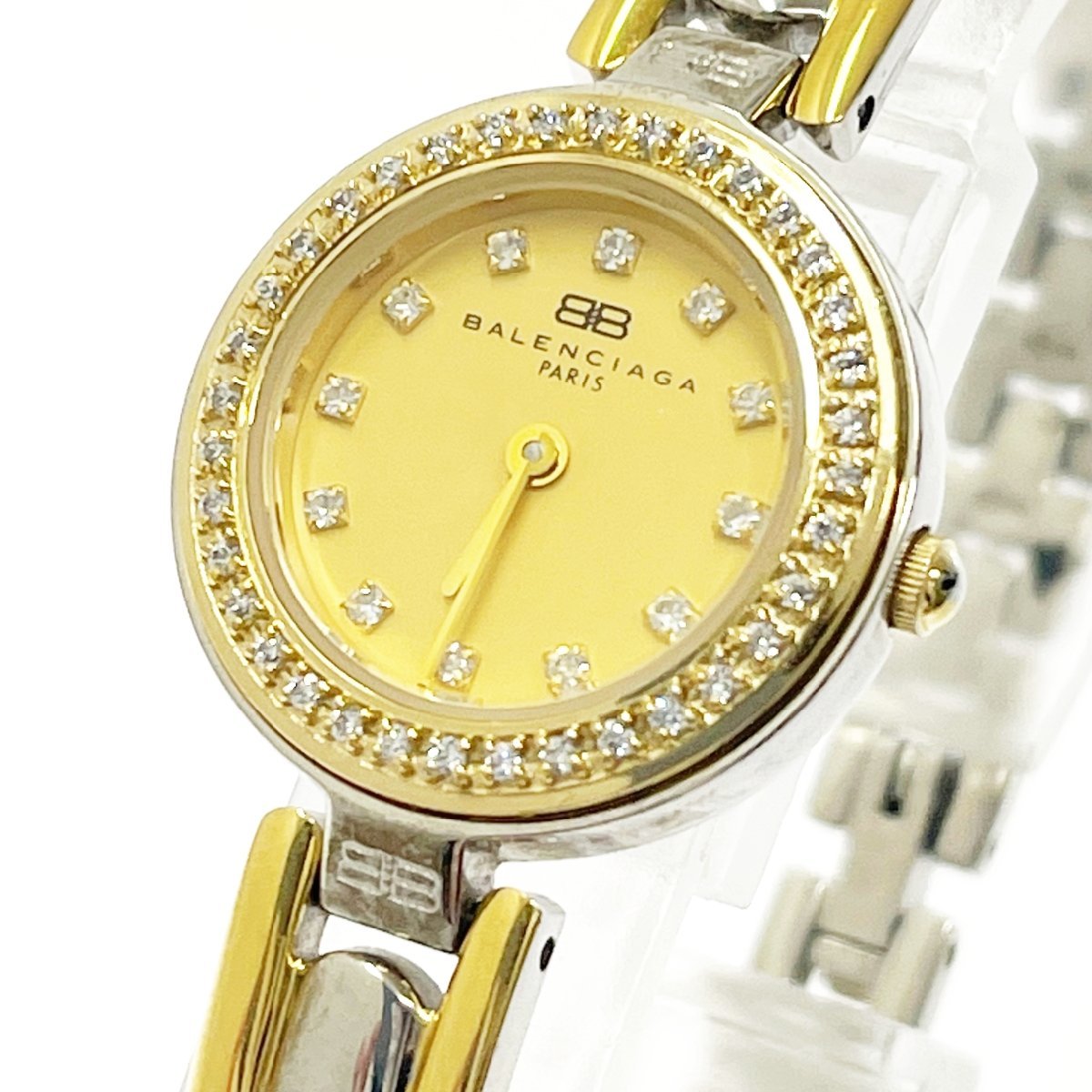 【1円スタート】【訳あり品】BALENCIAGA バレンシアガ 6220 バングルウォッチ GP×SS ゴールド文字盤 クオーツ レディース腕時計 188184
