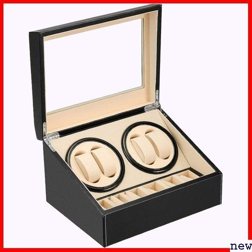 新品★ ワインディングマシーン レザー-103B ブラック 202アップグレード ます ウォッチ 4本巻き+6本収納 77