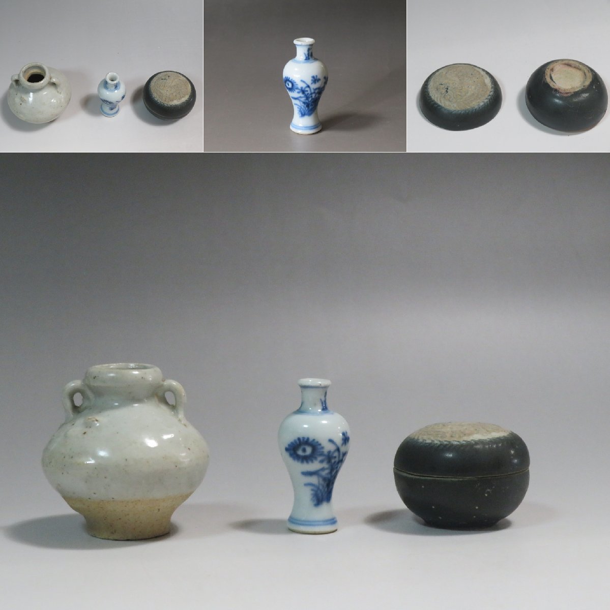 明古染付　小瓶　白磁耳付小壷　香合【計３点】中国古玩　w32