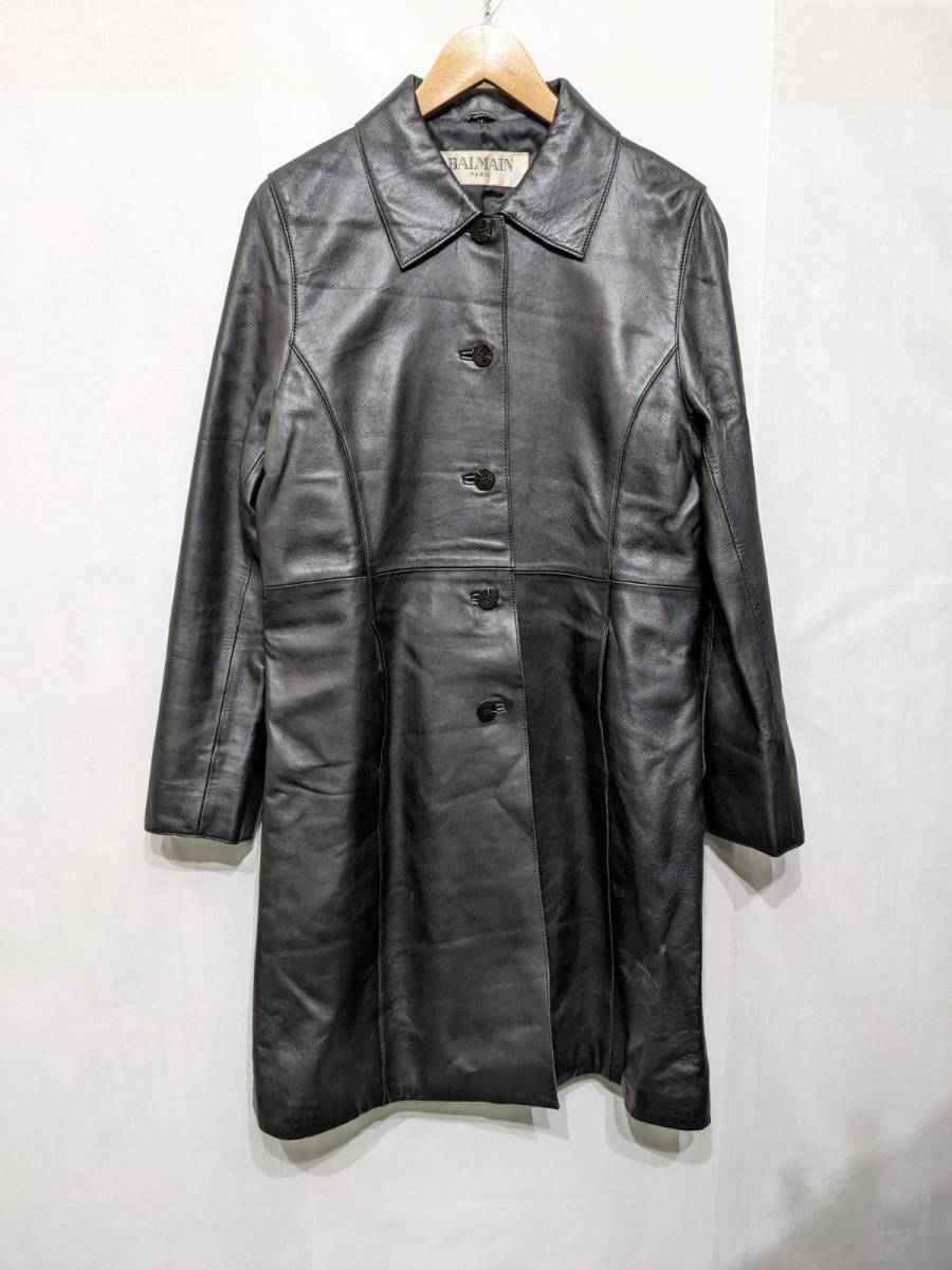 BALMAIN バルマン レザーステンカラーコート ロングコート 羊革
