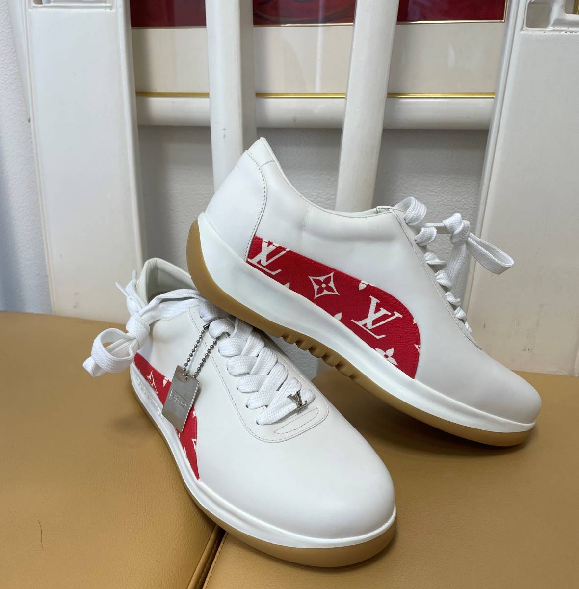 1円スタート！ほぼ未使用 Louis Vuitton ルイヴィトン supreme シュプリームコラボ メンズスニーカー 靴 サイズ #6 (日本サイズ約24cm）