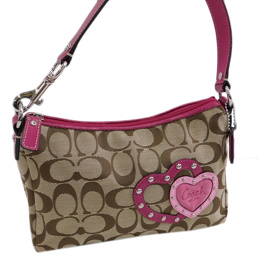1円 ■ 極美品 コーチ ハンドバッグ ブラウン系 キャンバス シグネチャー 可愛い COACH ■E.Bsrs.oR-1