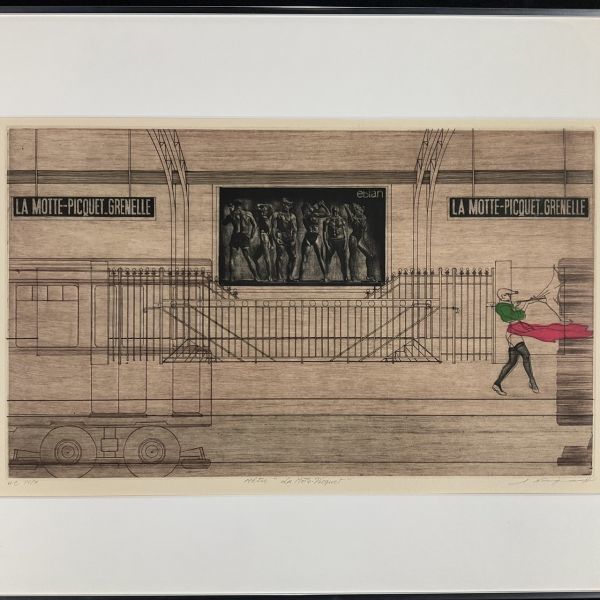 真作□銅版画□野口明美□『ラ・モットビケ駅』□額付絵画