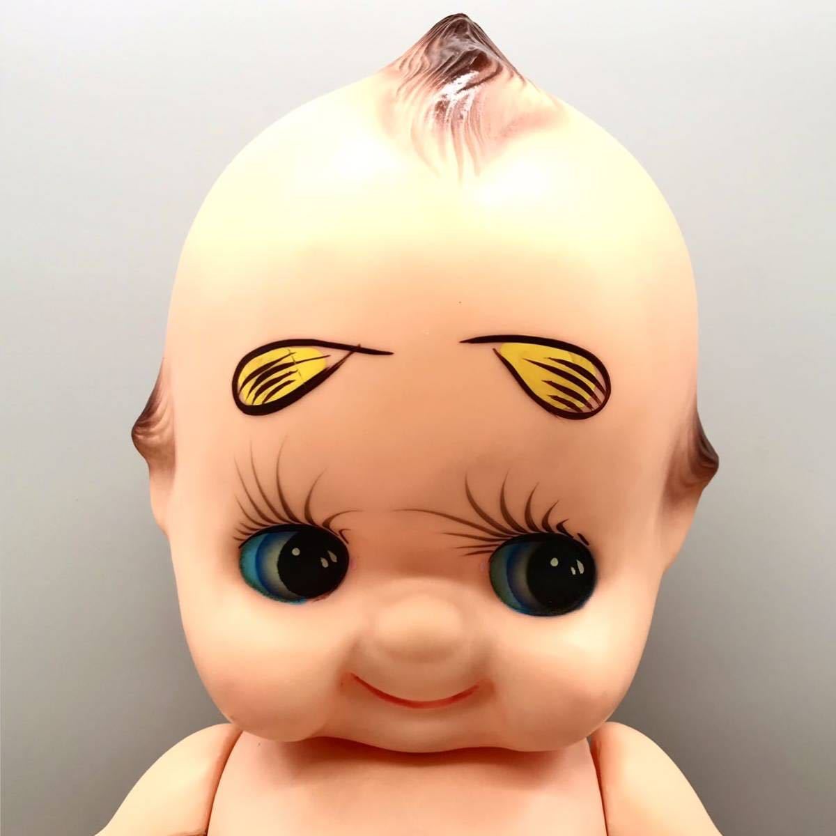 特大 キューピー 人形 緑 羽 黄色眉 天使の羽 アンティーク 