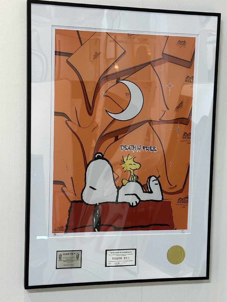 DEATH NYC 額付き 世界限定100枚 アートポスタ スヌーピー SNOOPY 小屋 エルメス Hermes 現代アート C2