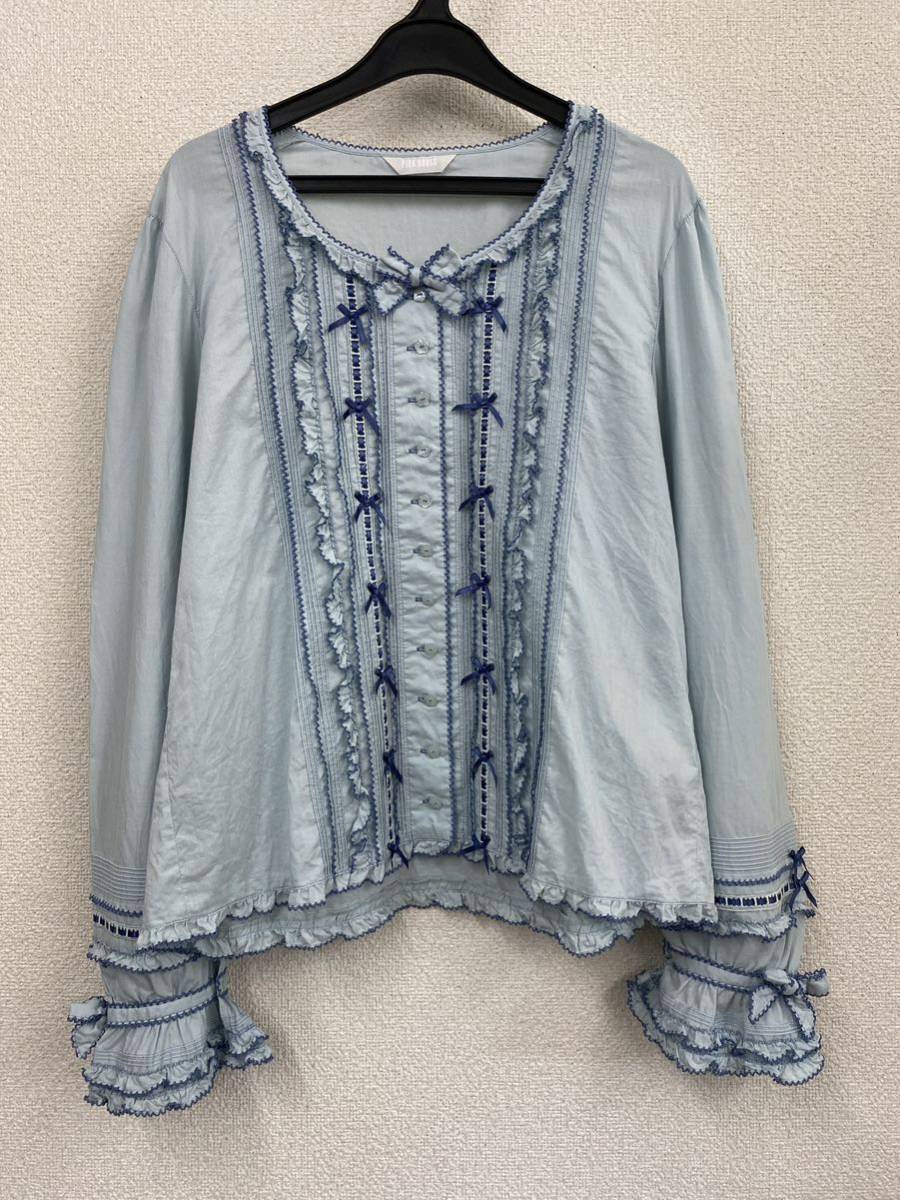 ♪ ピンクハウス PINK HOUSE 綿100% 水色 長袖ブラウス M 美品 