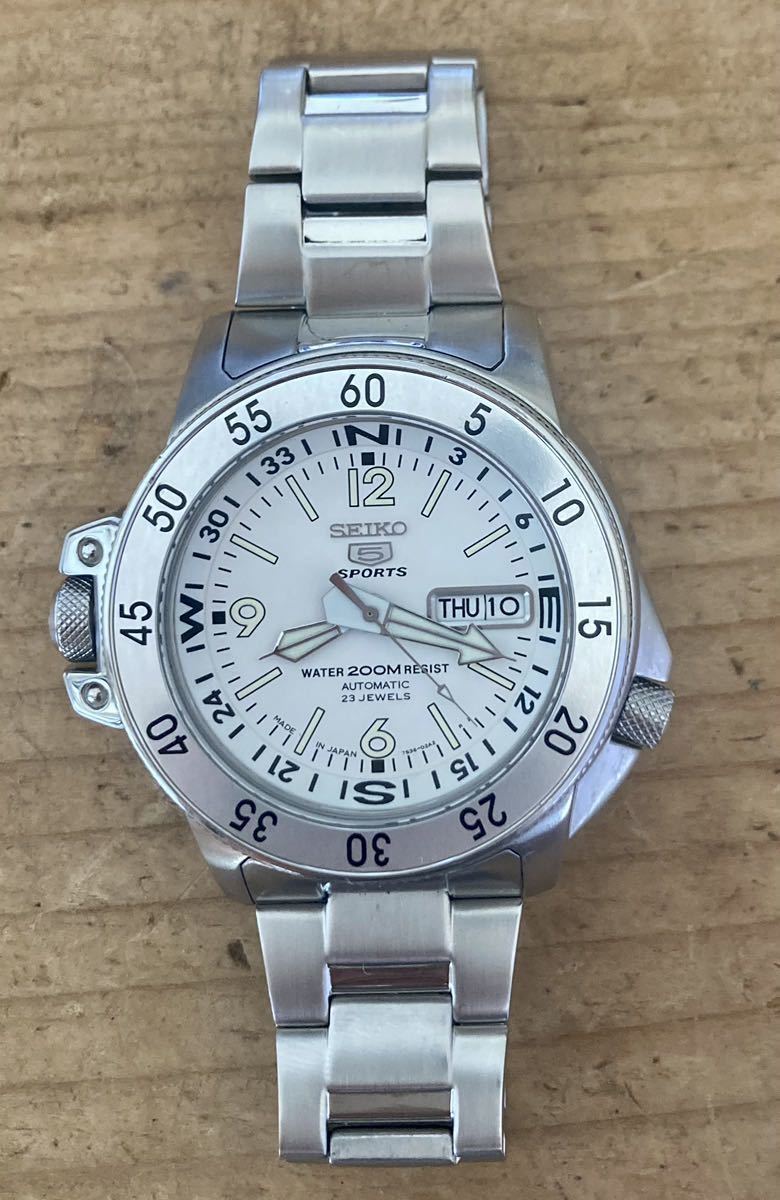 稼働品 セイコー5 アトラス SEIKO 5 MADE IN JAPAN ホワイト白 自動  