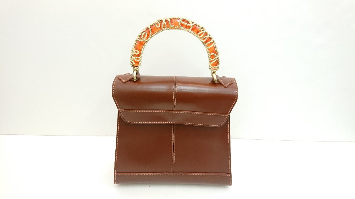 【おすすめ】　ｒｅｎｏｍａ　レノマ　ハンドバッグ　飾りハンドル　エレガントバッグ　レザー×ゴールド金具　ブラウン　キングラム（イ）