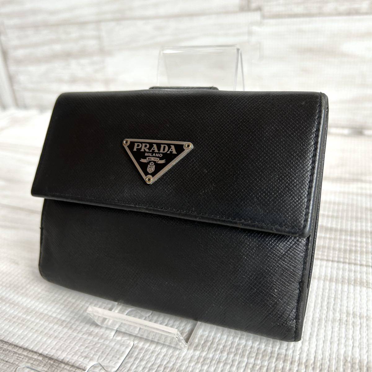 良品】PRADA プラダ□二つ折り財布 ウォレット□三角ロゴ 