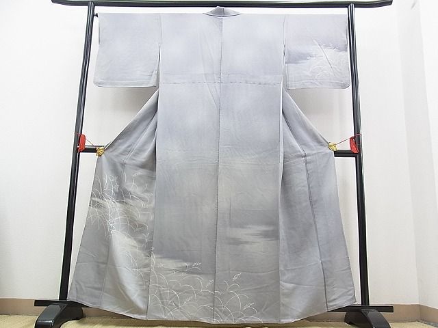 平和屋野田店■訪問着　単衣　手描き　草葉文　暈し染め　逸品　n-yc2838