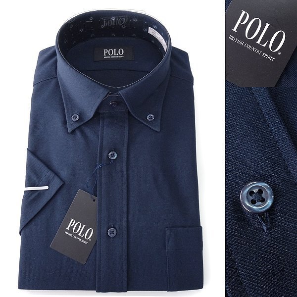 新品 POLO BCS ポロ コットン ジャージー ボタンダウン 半袖 シャツ L 濃紺 【I59113】春夏 メンズ ビズポロシャツ 鹿の子 ストレッチ