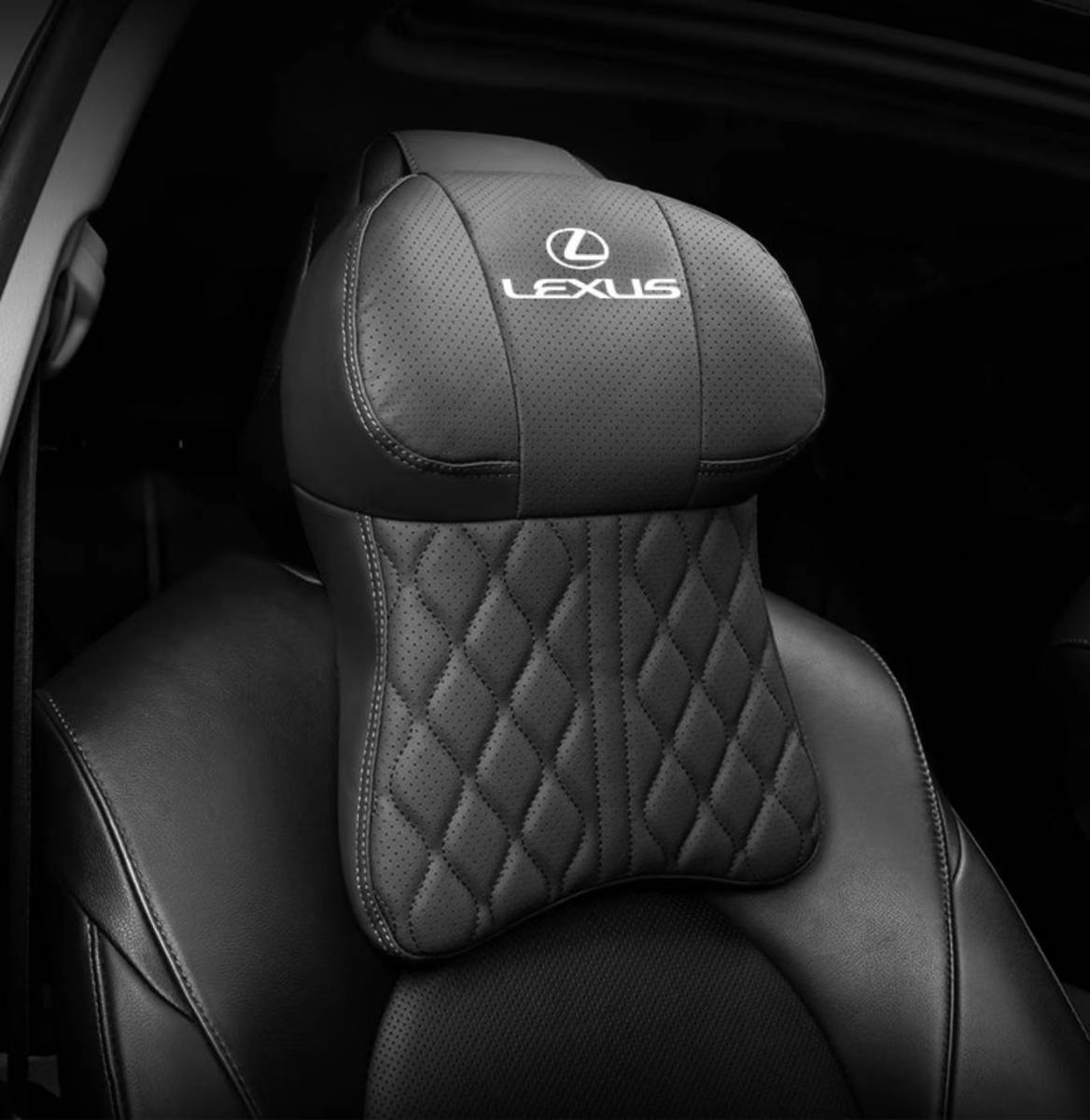 レクサス LEXUS 刺繍ロゴ 車用記憶 5D立体デザイン ネックパッド レザー 首 ネック 1個 IS LS RX NX CT LC RC GS LX UX ES HS 通気性低反発