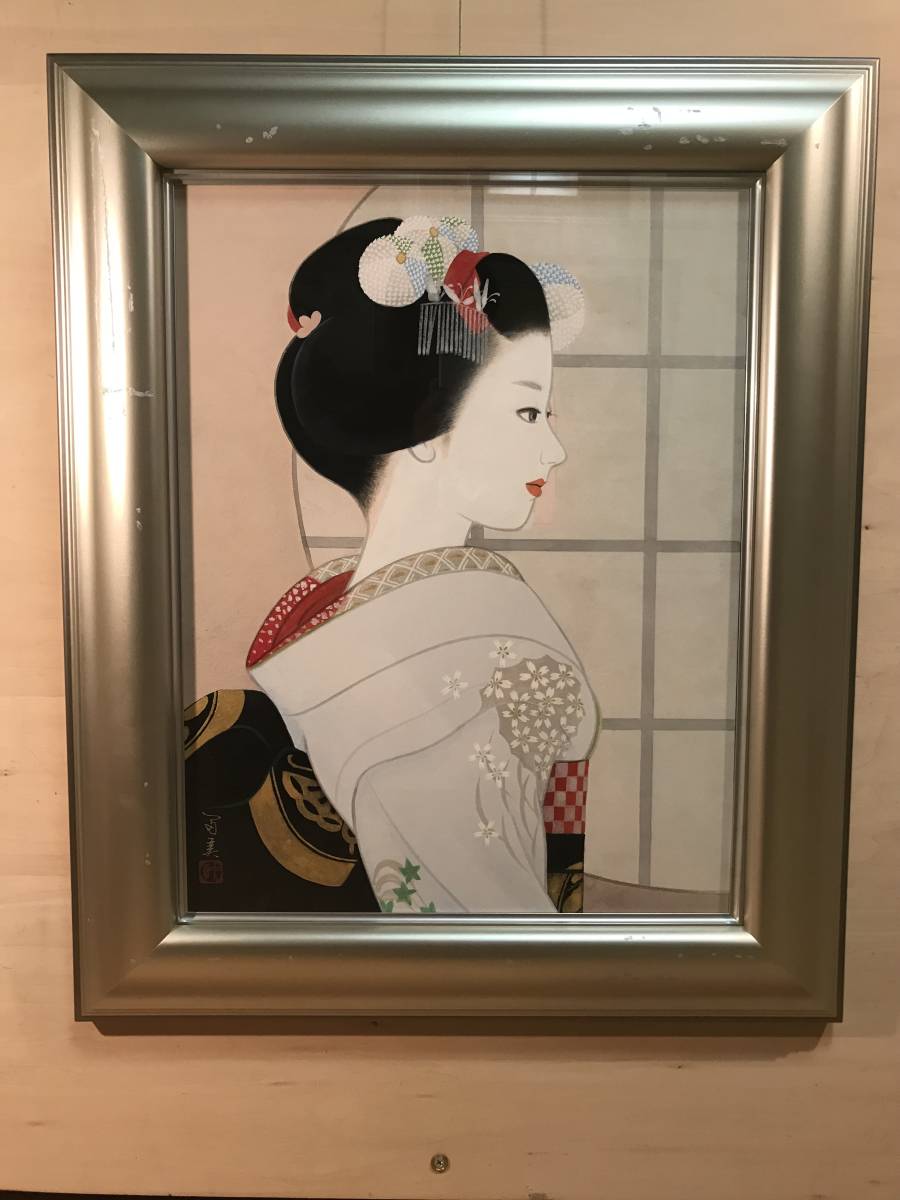 倉田冨美 「舞妓」 日本画P10号 直筆サイン・落款・共シール有り ②