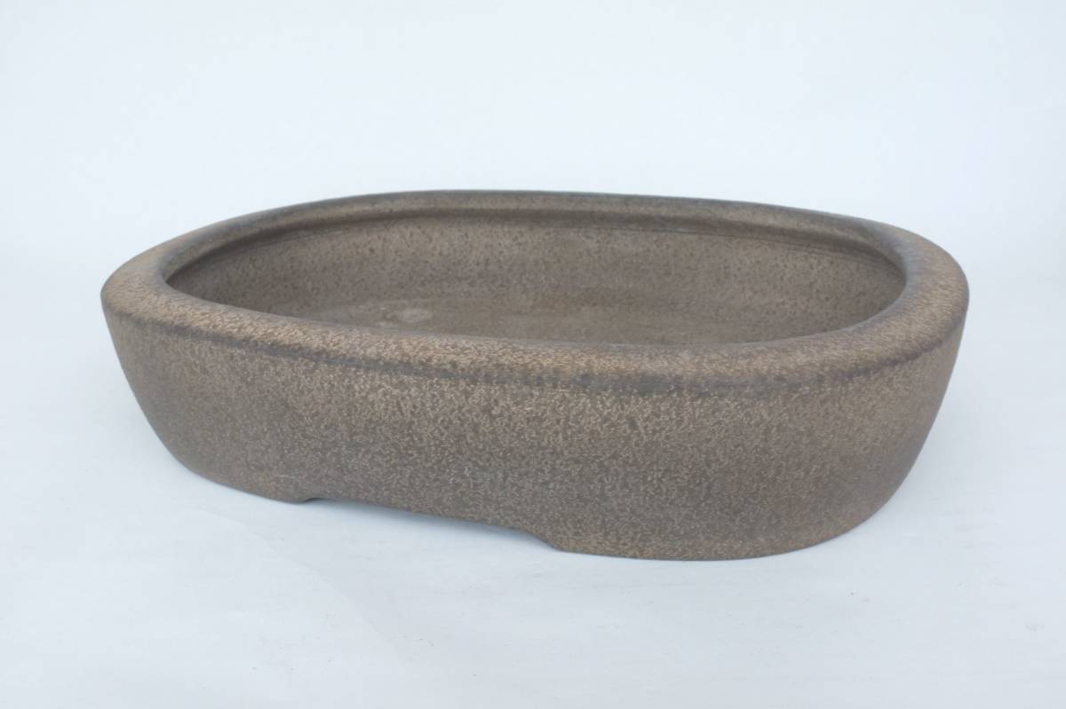 盆栽鉢 秀峰 梨地泥物内縁楕円鉢 長辺約24.5cm 【公式通販】