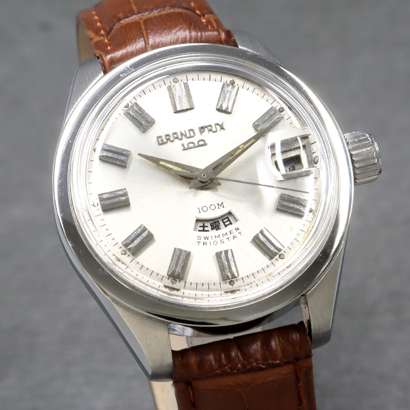 【OH・ケース磨き済】ORIENT オリエント グランプリ100 スイマー トリオスタット 100M シルバー T19420 ヴィンテージ アンティーク腕時計