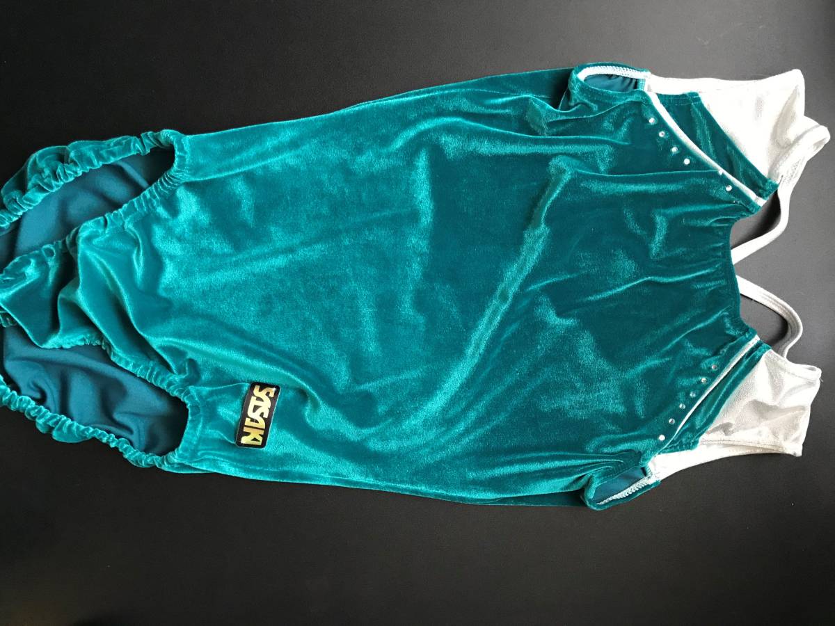 ササキ　レオタード　体操　ノースリーブ　ベルベット生地　ブリティッシュグリーン　英国調