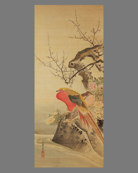 真作】□長沢芦雪□金鶏鳥図大幅□奇想の絵師□肉筆□掛軸□掛け軸