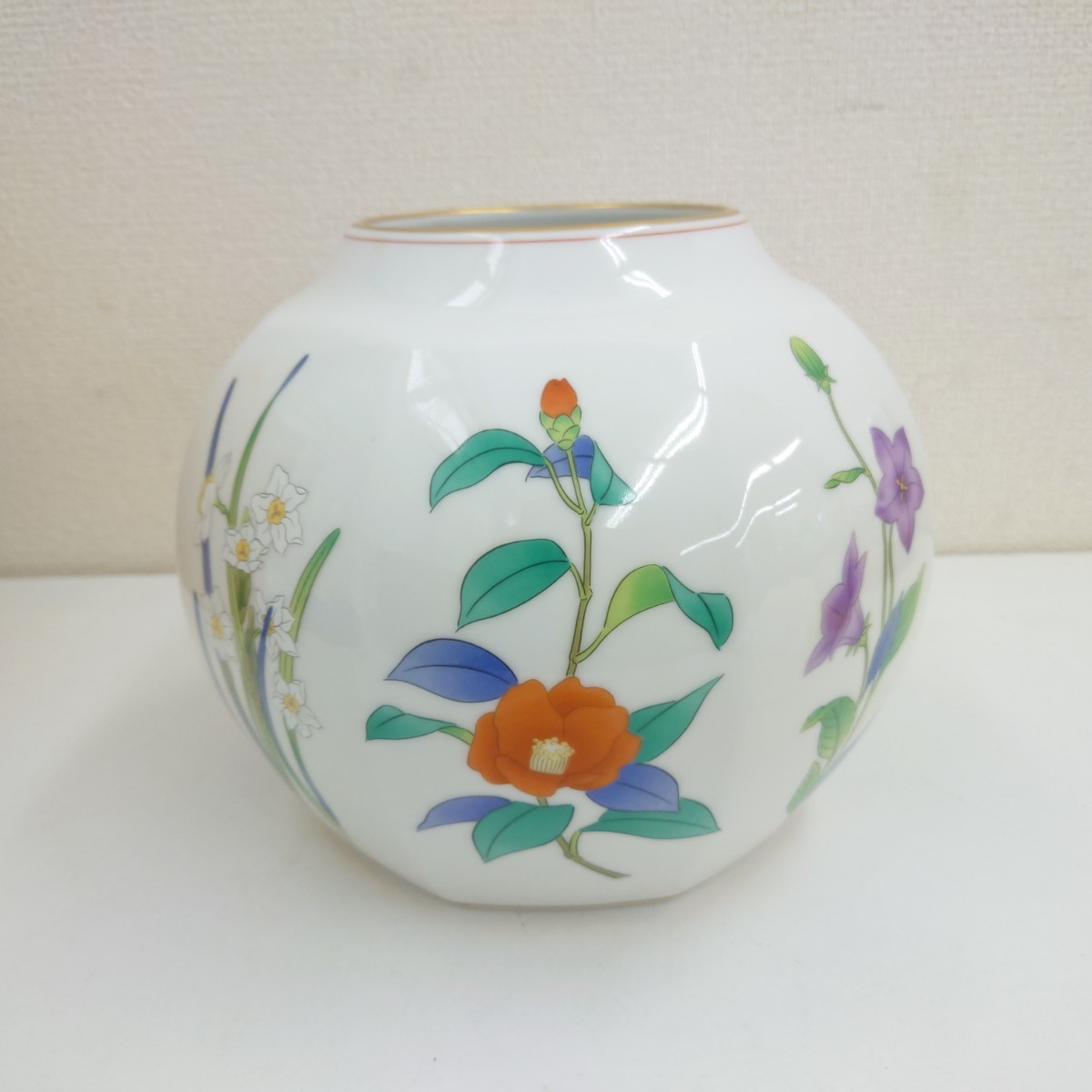 埼♪ 香蘭社 金彩 茶席の花 花瓶 花器 花生 八角免取 京箱 陶磁器 箱 