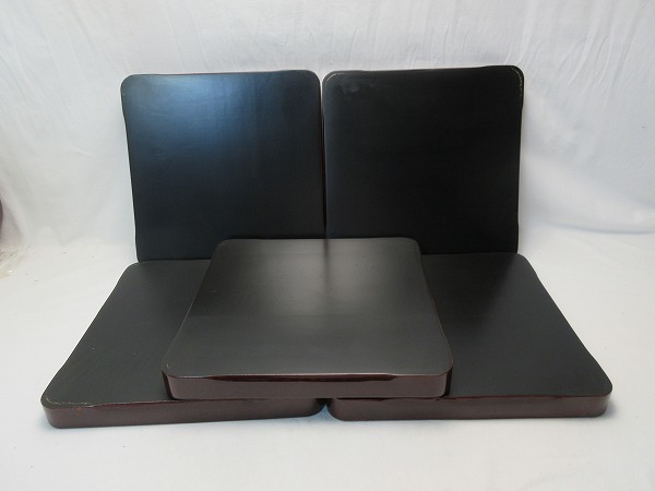 I07719 【 懐石道具 本手家具師 町田久作 木製溜塗 二度塗 四方膳 5客揃 平膳 箱無 】 検) 煎茶道具 茶道具 骨董 和物 来客 懐石盆 ⅲ 