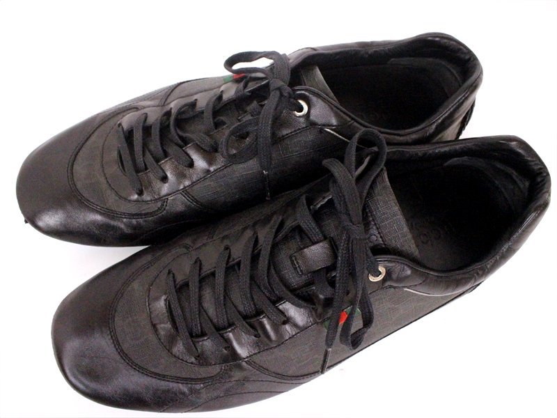 グッチ　ドライビングシューズ　GGキャンパス黒 36 ホースビット付き メンズ ドライビングシューズ ・ブラック GGレザー