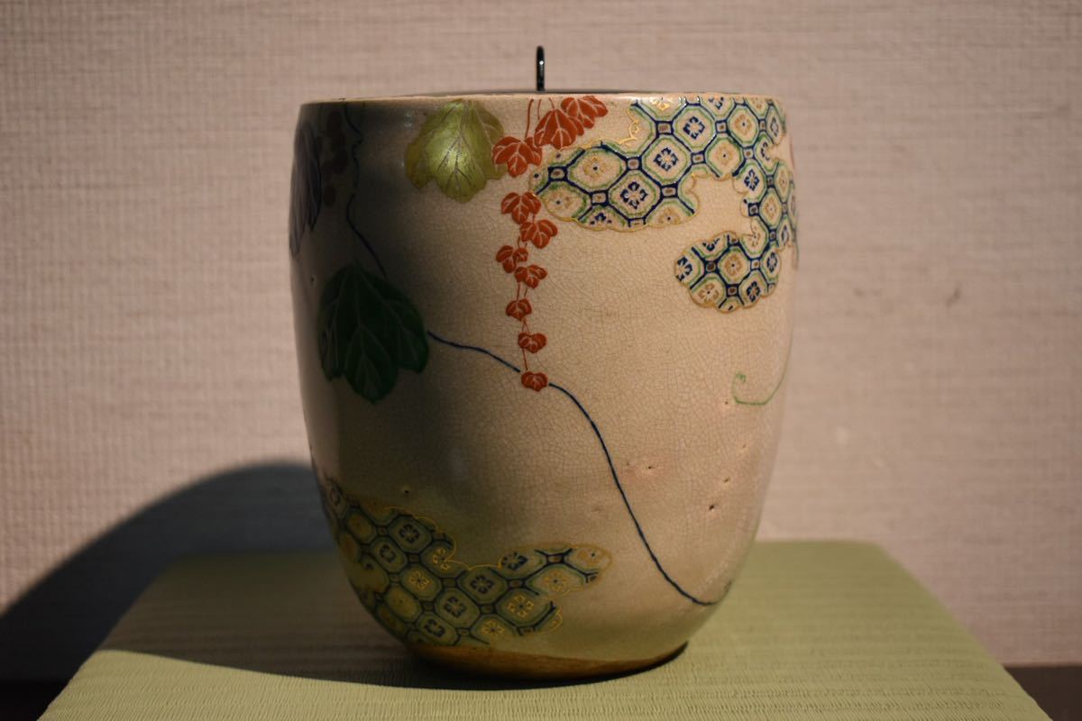 GE】R159【コレクター所蔵品】野々村仁清 色絵水指 /仁清銘 茶道具 古