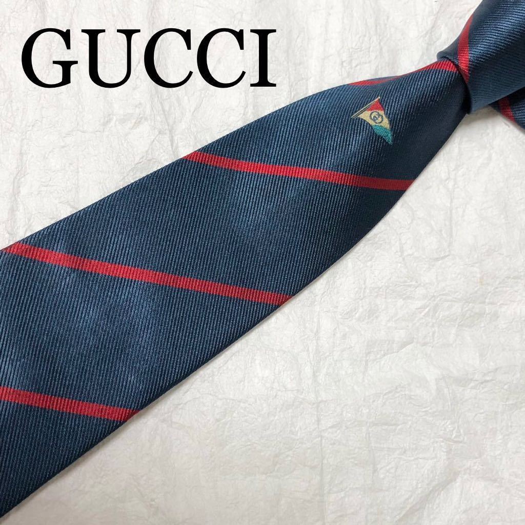 GUCCIグッチ ネクタイ　三色旗　レジメンタルストライプ　インターロッキングG ブルー系