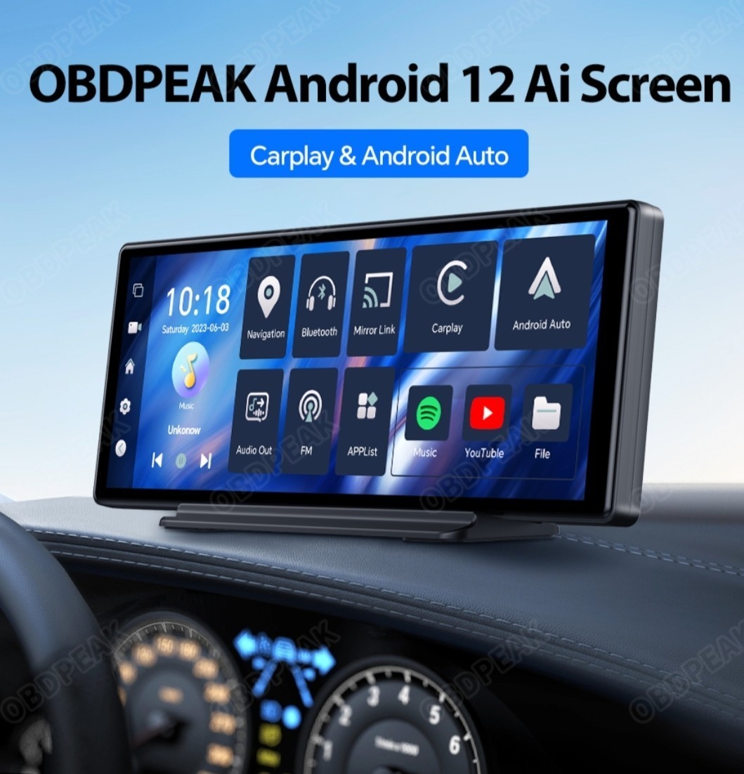 Android12内蔵ポータブルディスプレイオーディオ カメラx1付 Android Auto/Carplay ミラーリンク（日本語設定済）