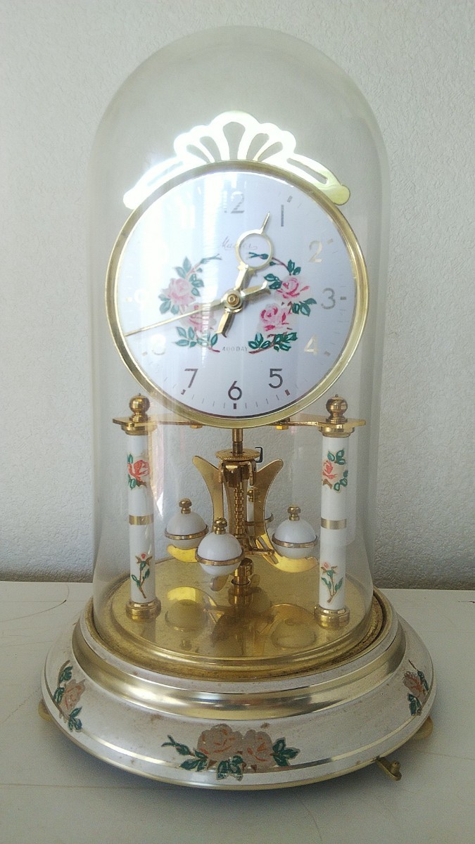 MASTER 置時計 アンティーク ガラスドーム NISSIN CLOCK 100DAY 400DAY